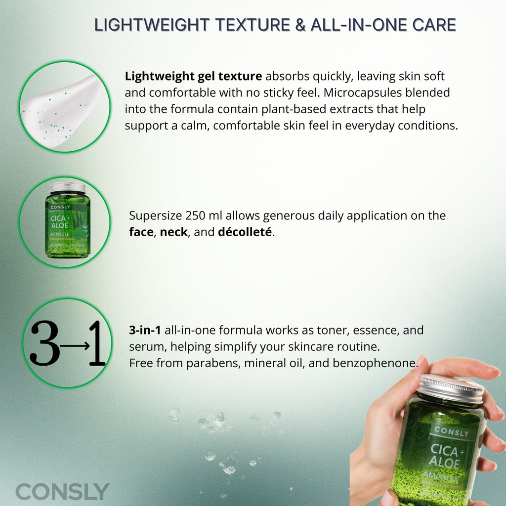 CONSLY Cica + Aloe All-In-One Ampoule | 8.45 fl oz