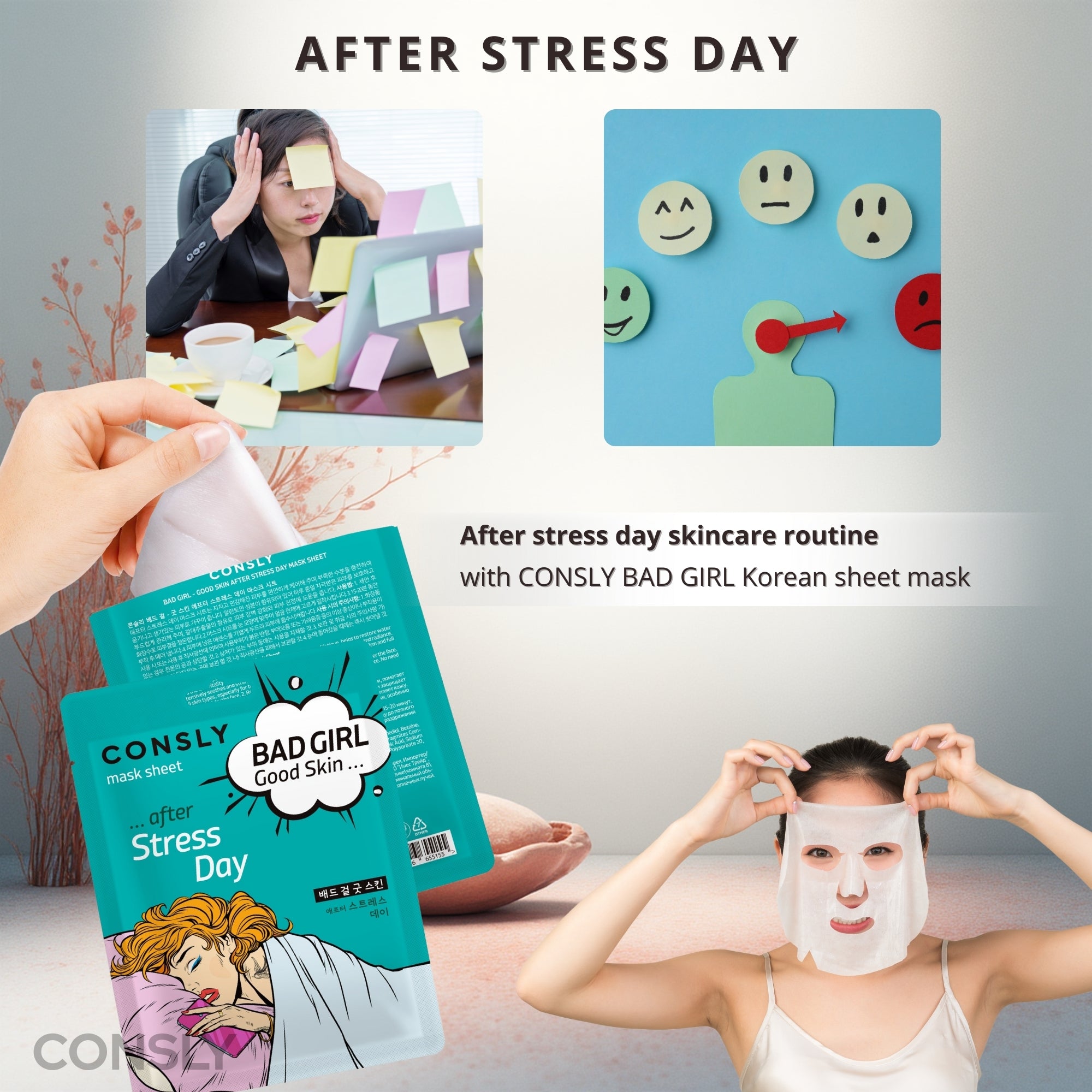 CONSLY BAD GIRL After Stress Day Korean Sheet Mask | 5 Pack, 25 ml Each