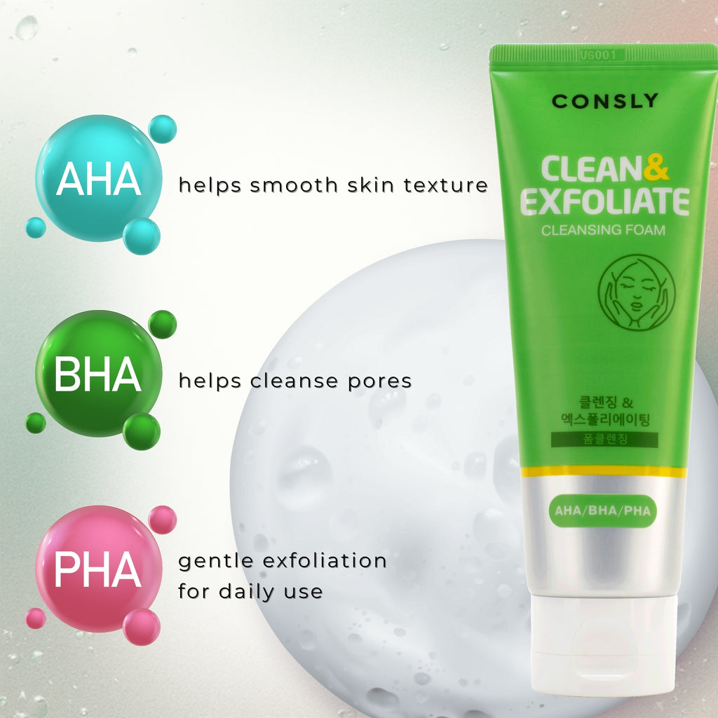 CONSLY Clean & Exfoliate Cleansing Foam (AHA BHA PHA) | 120 ml / 4.06 fl oz