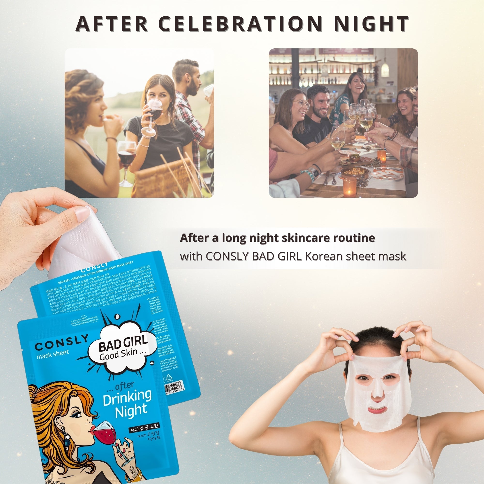 CONSLY BAD GIRL After Drinking Night Korean Sheet Mask | 5 Pack, 25 ml Each