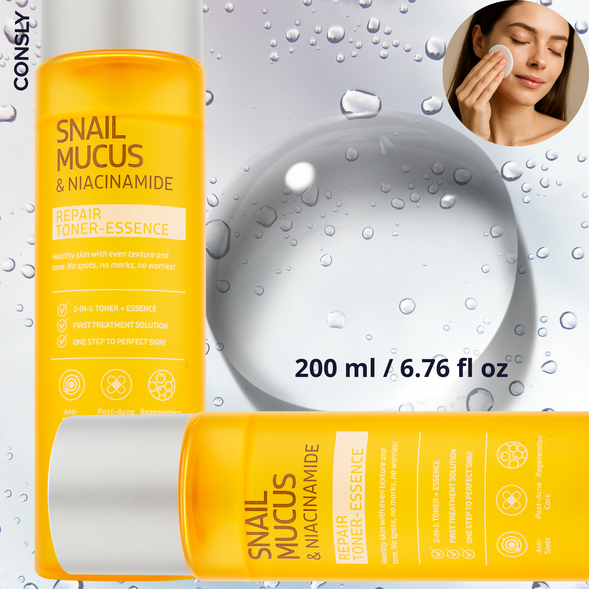 CONSLY Post Acne Toner Essence - Snail Mucin & Niacinamide | 6,76 fl.oz