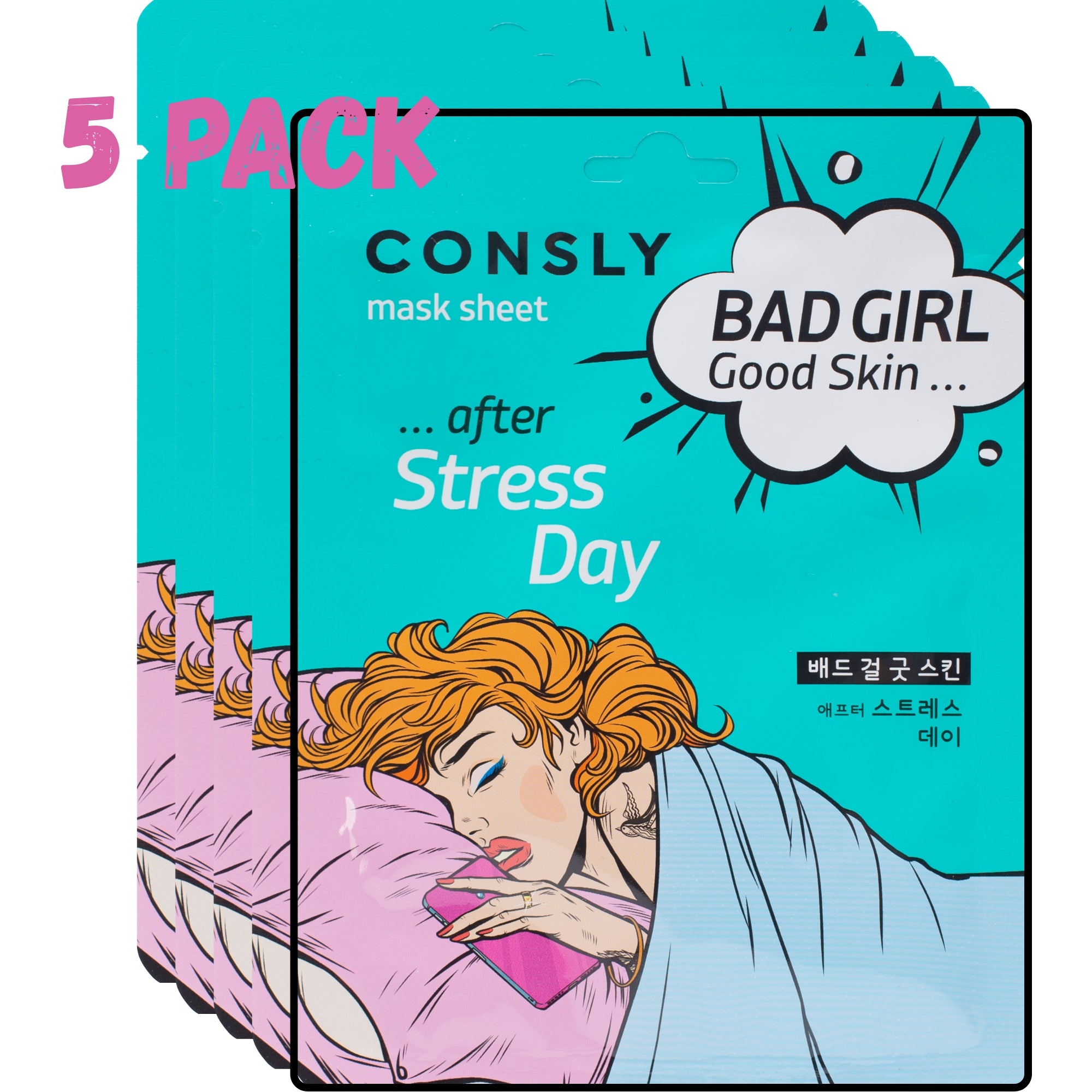 CONSLY BAD GIRL After Stress Day Korean Sheet Mask | 5 Pack, 25 ml Each