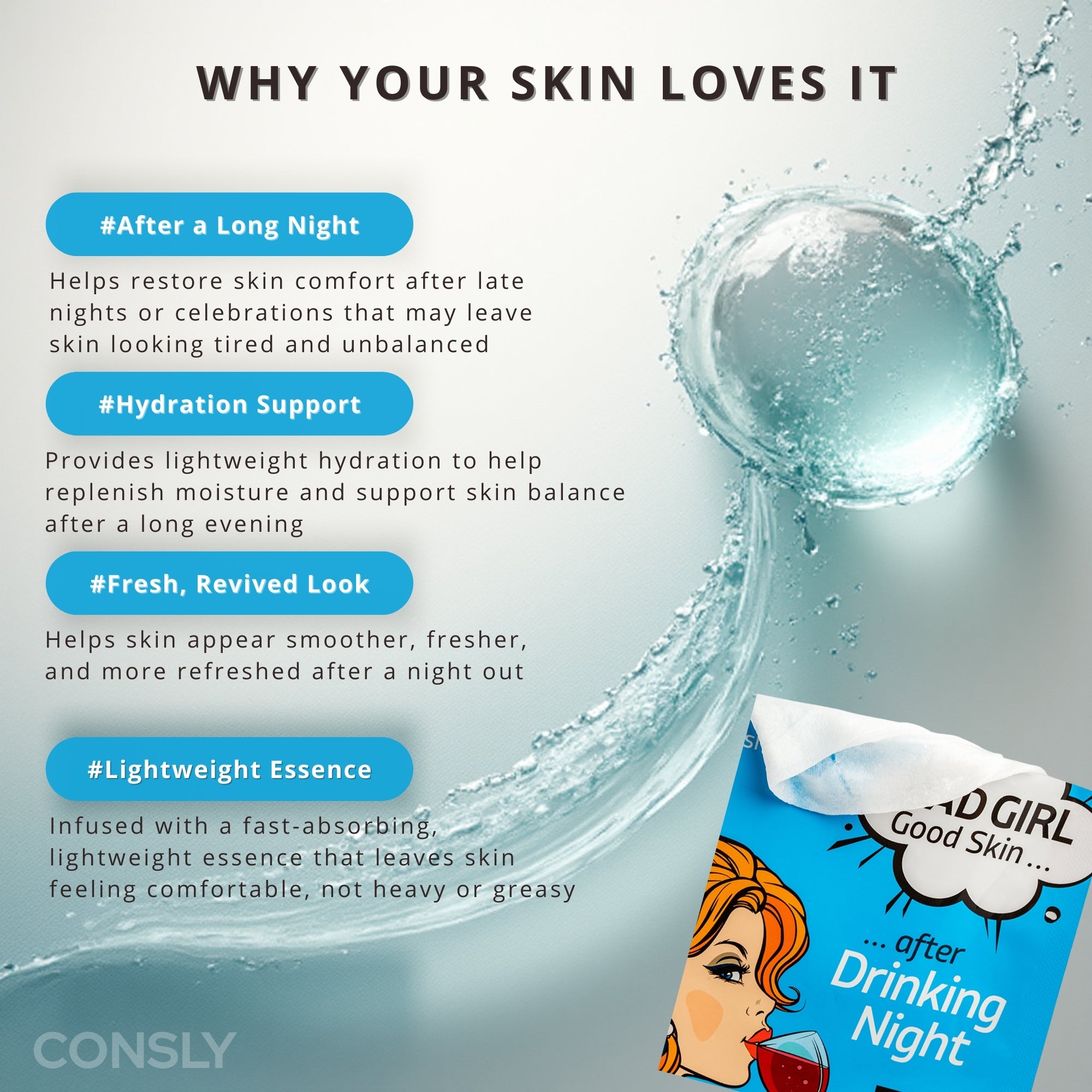 CONSLY BAD GIRL After Drinking Night Korean Sheet Mask | 5 Pack, 25 ml Each