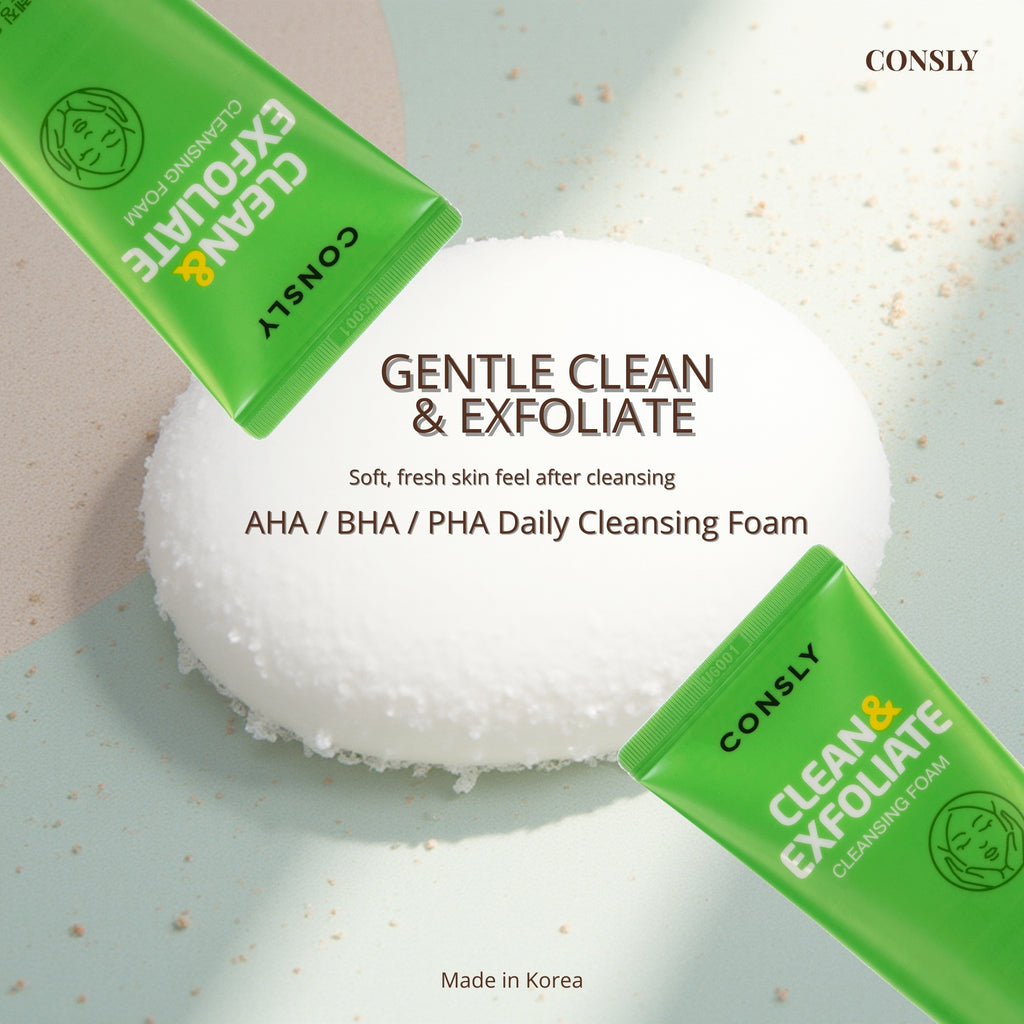 CONSLY Clean & Exfoliate Cleansing Foam (AHA BHA PHA) | 120 ml / 4.06 fl oz