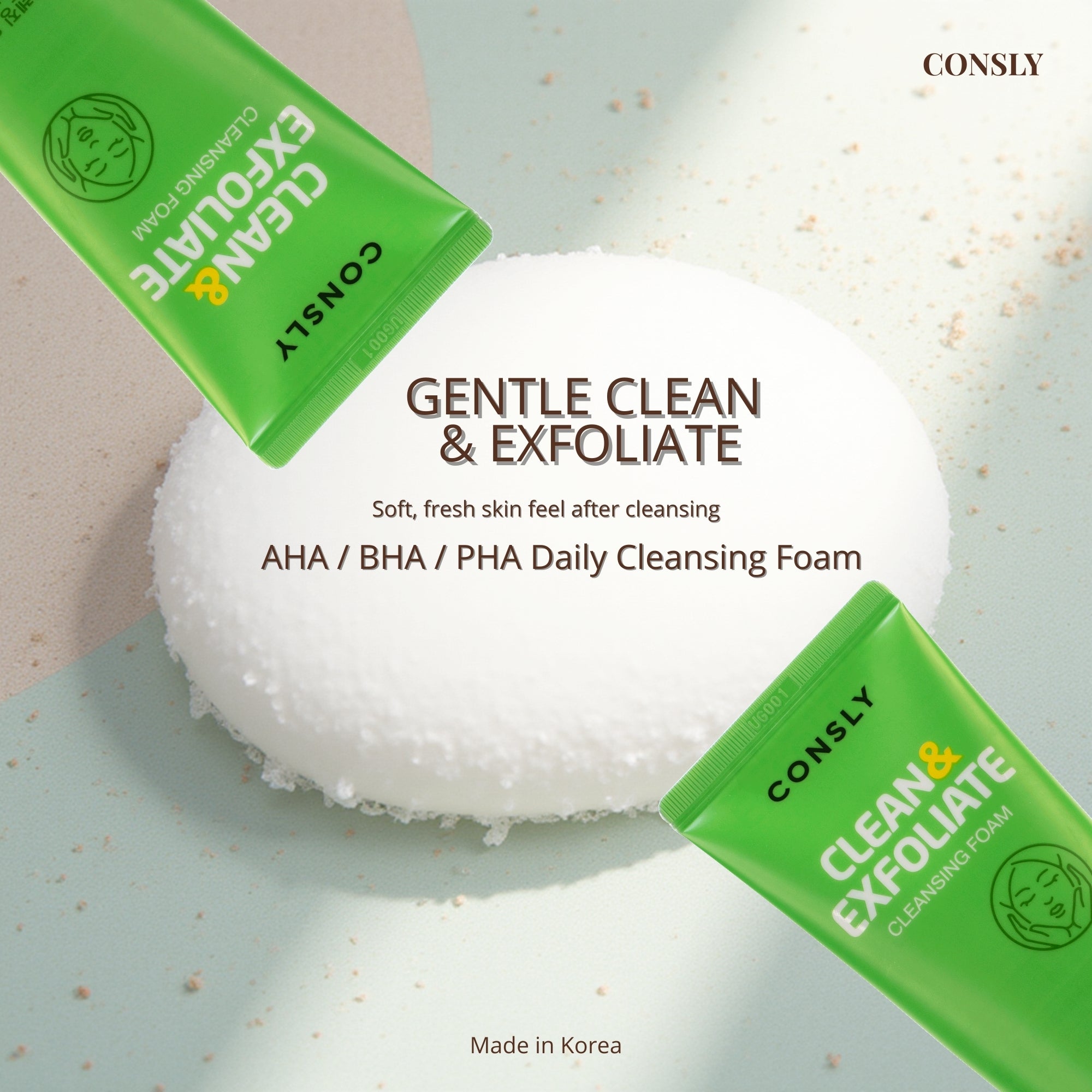 CONSLY Clean & Exfoliate Cleansing Foam (AHA BHA PHA) | 120 ml / 4.06 fl oz