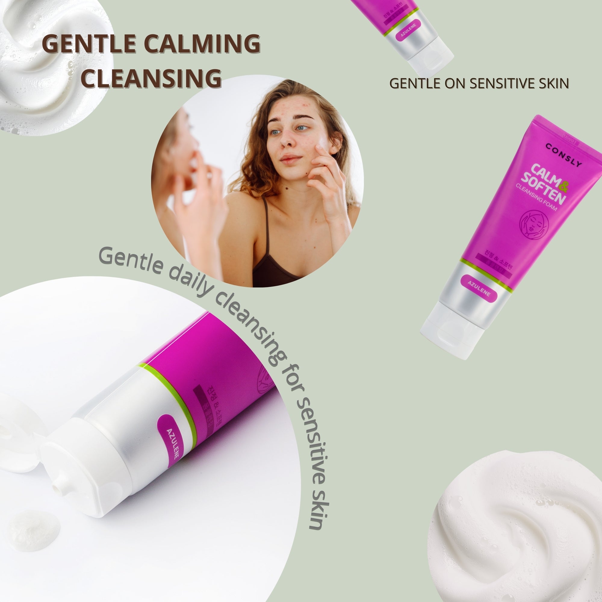 CONSLY Calm & Soften Cleansing Foam with Azulene| 120 ml / 4.06 fl oz