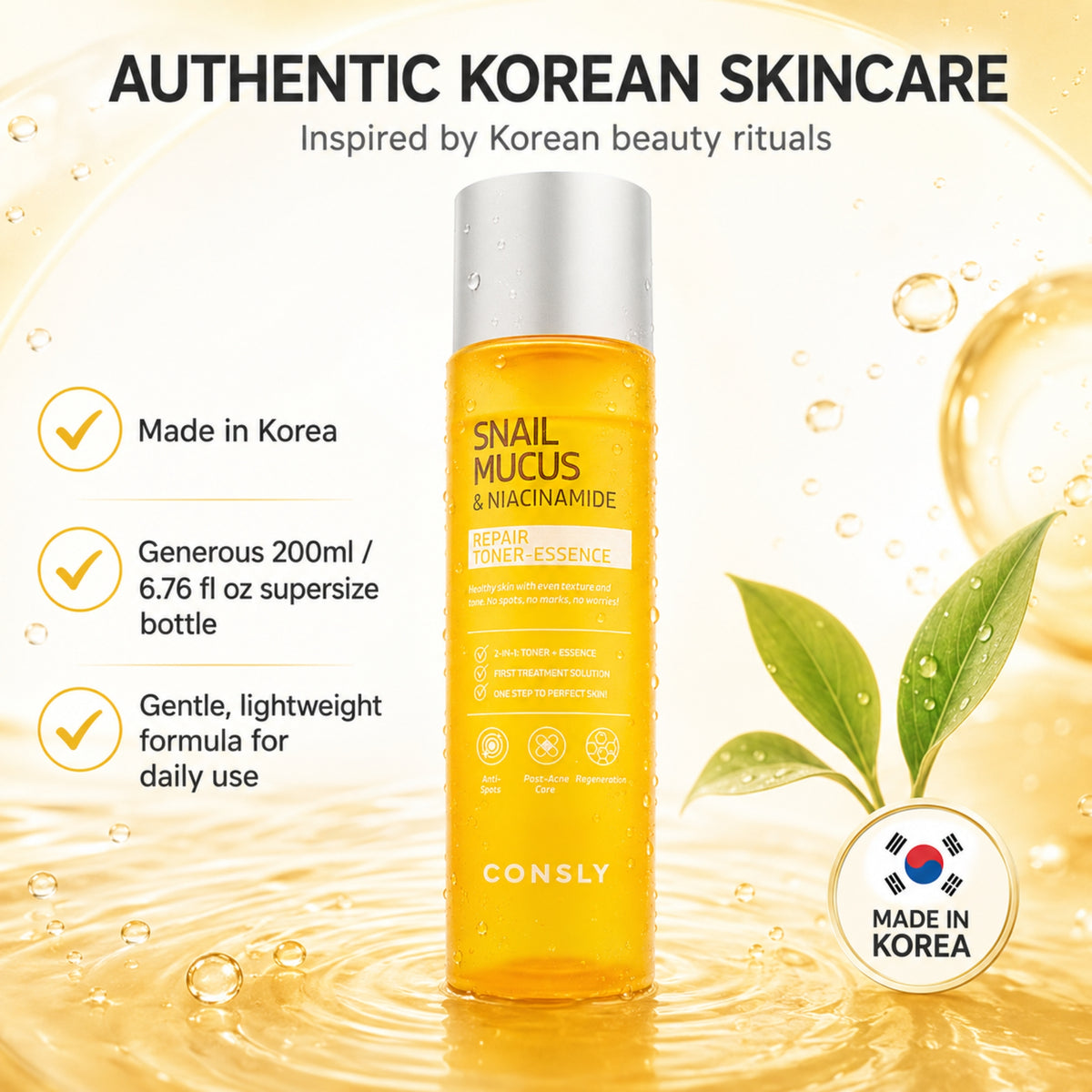 CONSLY Post Acne Toner Essence - Snail Mucin & Niacinamide | 6,76 fl.oz