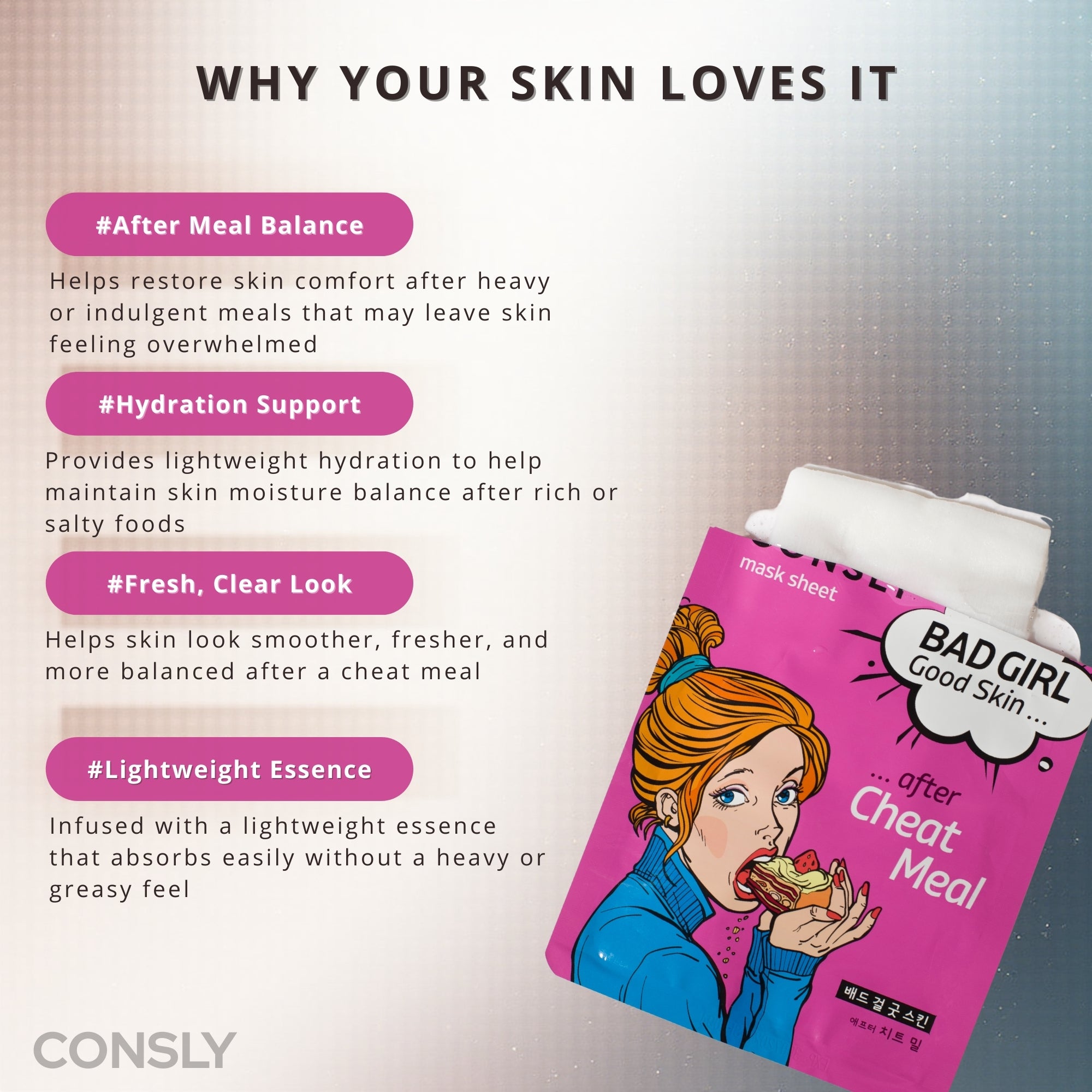 CONSLY BAD GIRL After Cheat Meal Korean Sheet Mask | 5 Pack, 25 ml Each