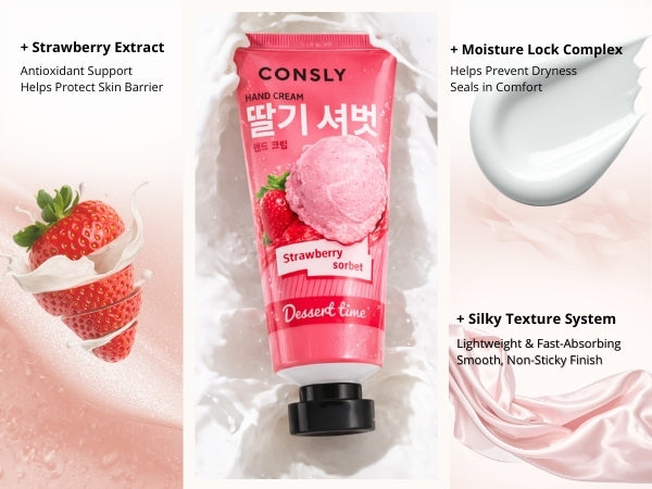 CONSLY Dessert Time Strawberry Sorbet Hand Cream | 100 ml / 3.38 fl oz