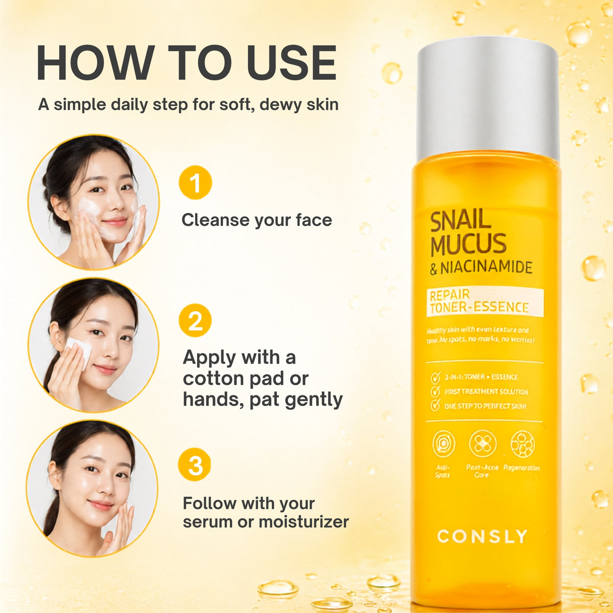 CONSLY Post Acne Toner Essence - Snail Mucin & Niacinamide | 6,76 fl.oz