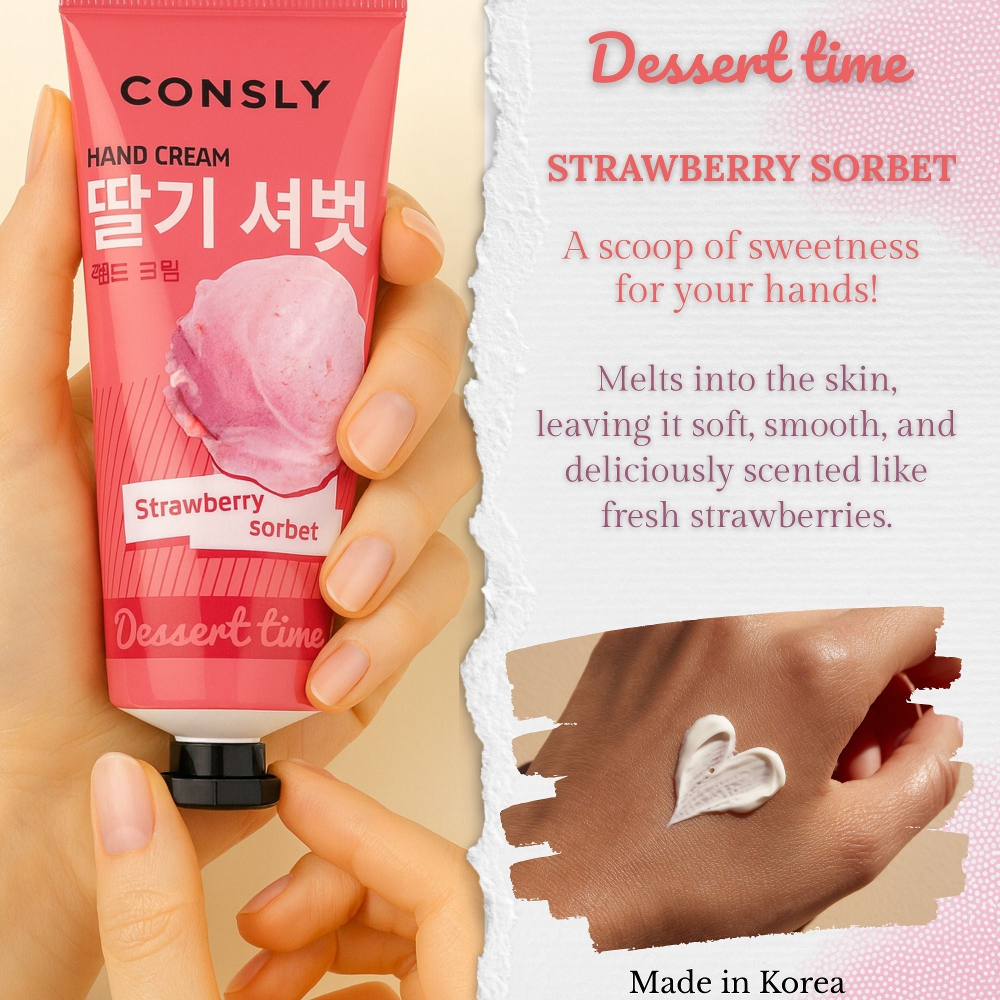 CONSLY Dessert Time Strawberry Sorbet Hand Cream | 100 ml / 3.38 fl oz