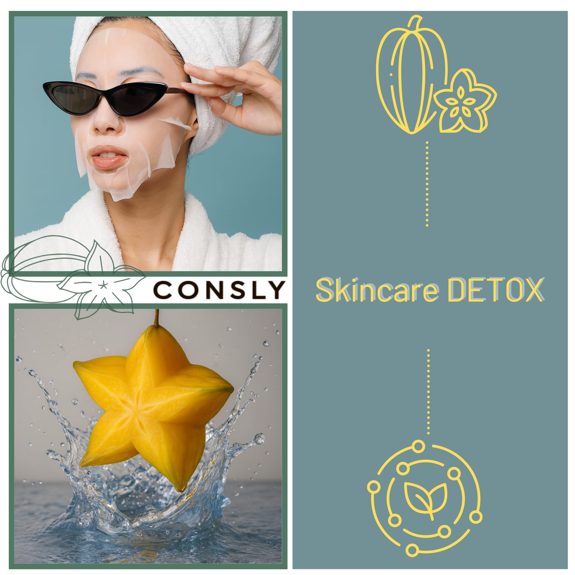 CONSLY Carambola Detox Face Mask 10-Pack | 20 ml / 0.67 fl oz Each