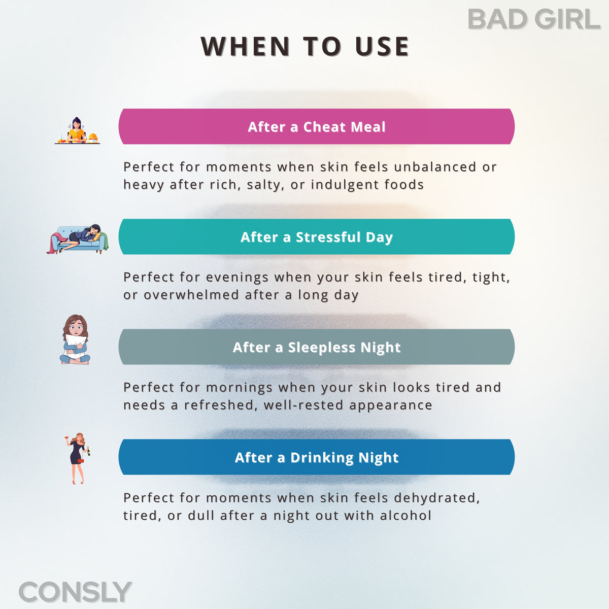 CONSLY BAD GIRL Korean Sheet Mask Set | 4 Types | 25 ml Each