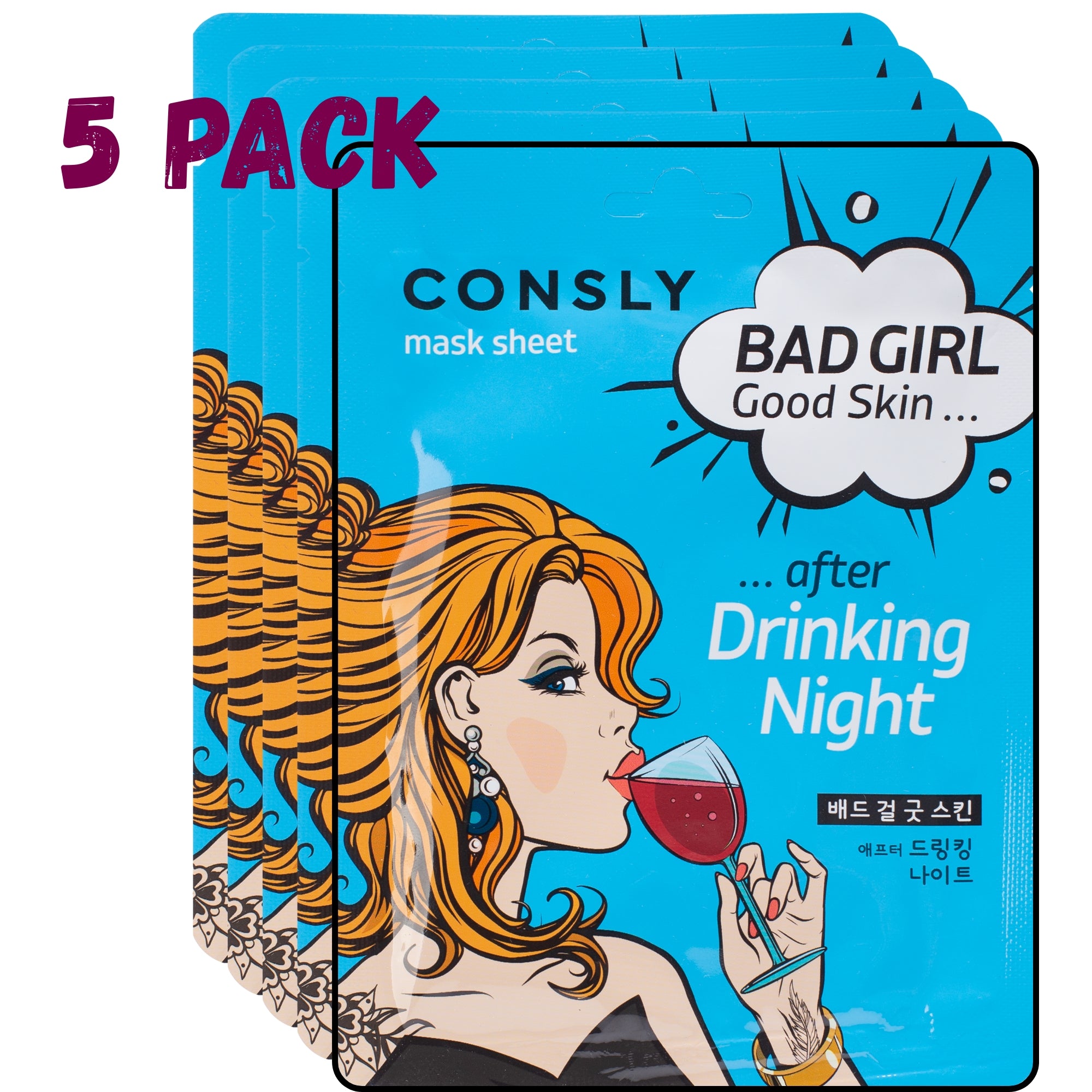 CONSLY BAD GIRL After Drinking Night Korean Sheet Mask | 5 Pack, 25 ml Each