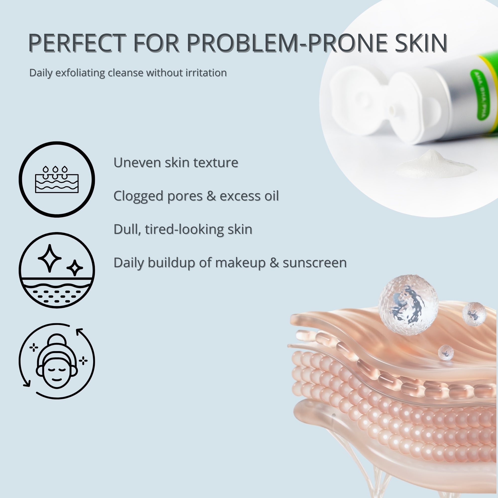 CONSLY Clean & Exfoliate Cleansing Foam (AHA BHA PHA) | 120 ml / 4.06 fl oz