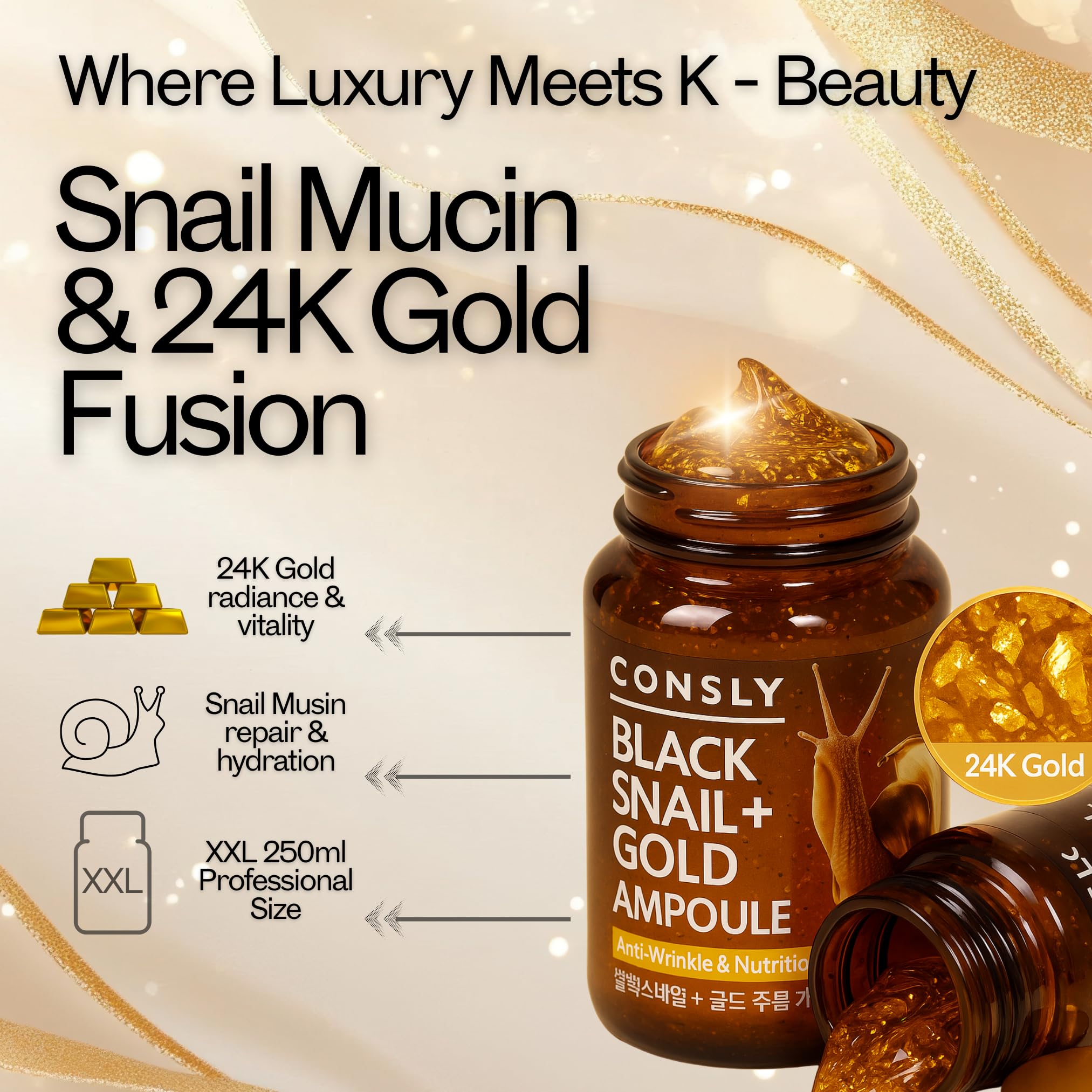 CONSLY Black Snail + Gold All-In-One Ampoule | 8.45 fl oz