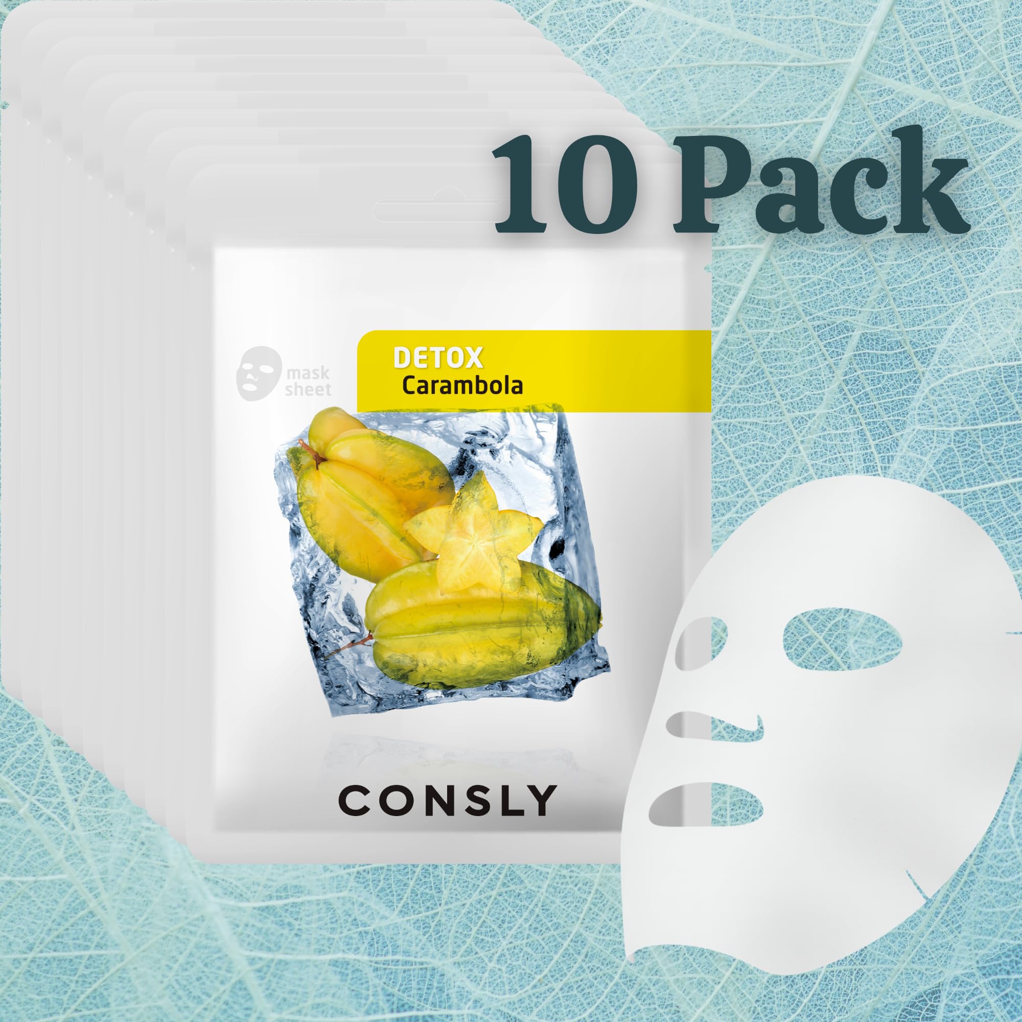 CONSLY Carambola Detox Face Mask 10-Pack | 20 ml / 0.67 fl oz Each