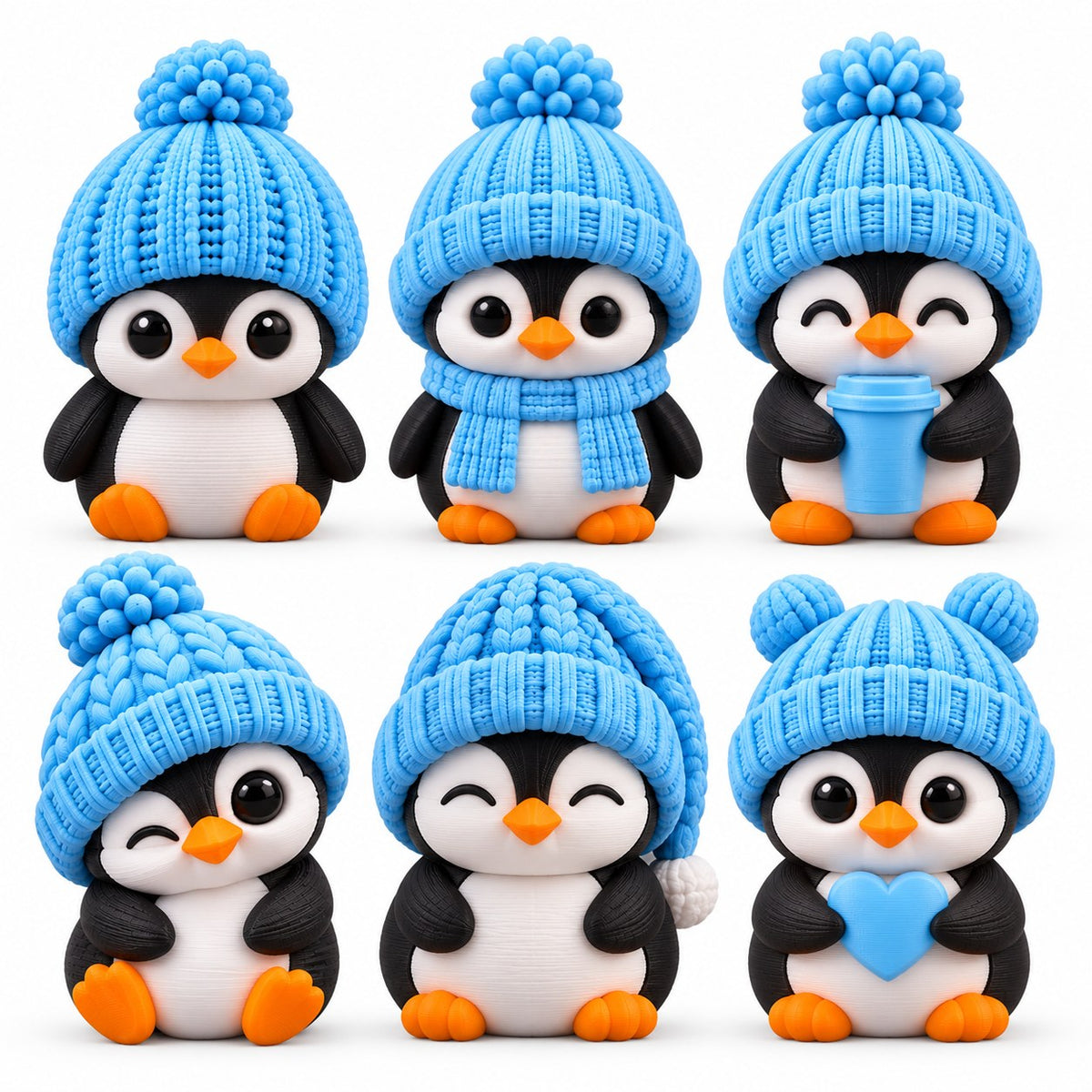 Sample pack of all 6 Cup Crown penguins — blue hats