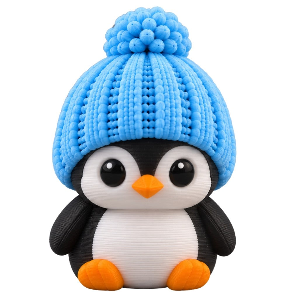 Classic Penguin coffee lid topper — blue hat