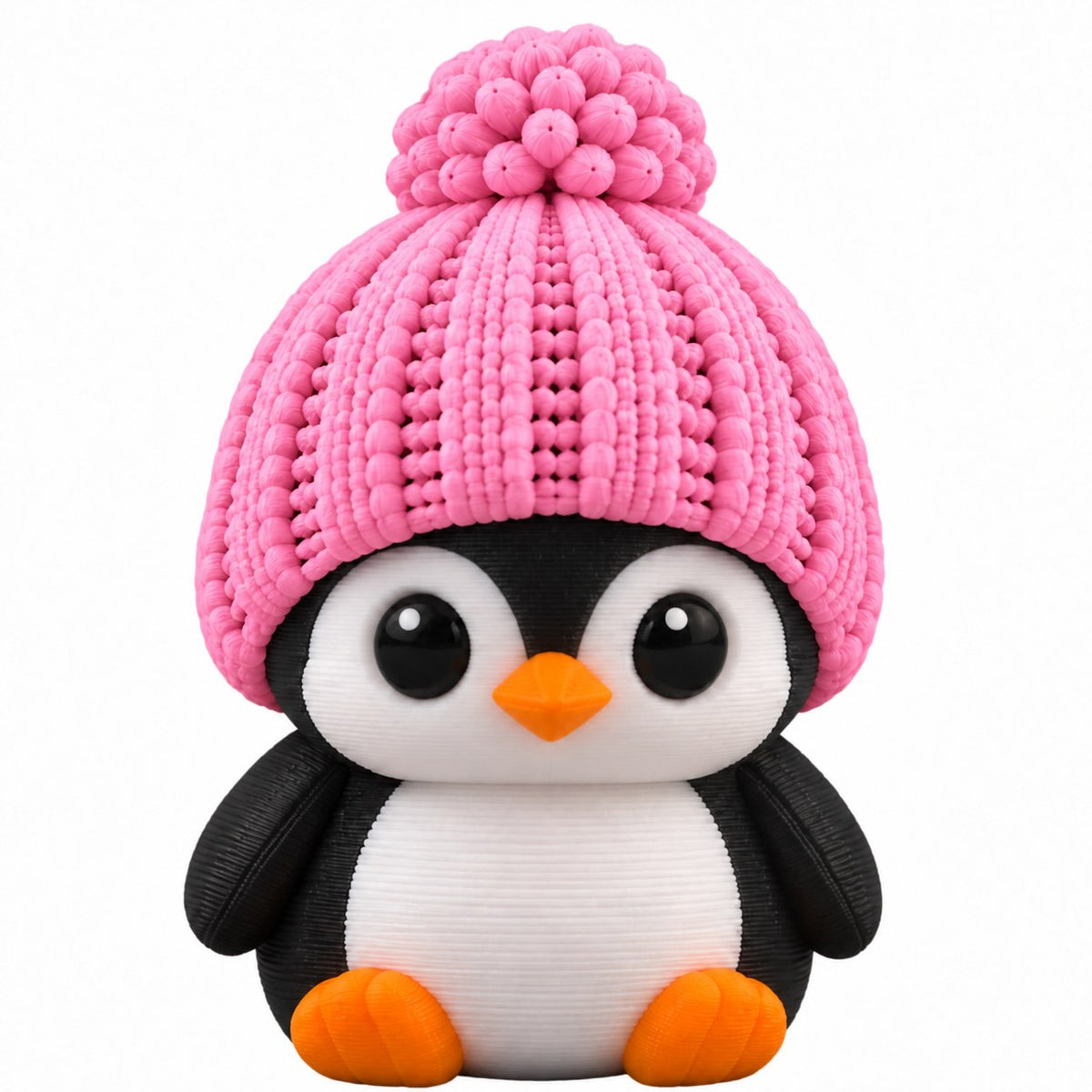 Classic Penguin coffee lid topper — pink hat