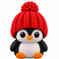 Classic Penguin coffee lid topper — red hat