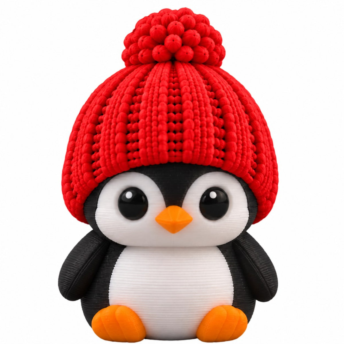 Classic Penguin coffee lid topper — red hat