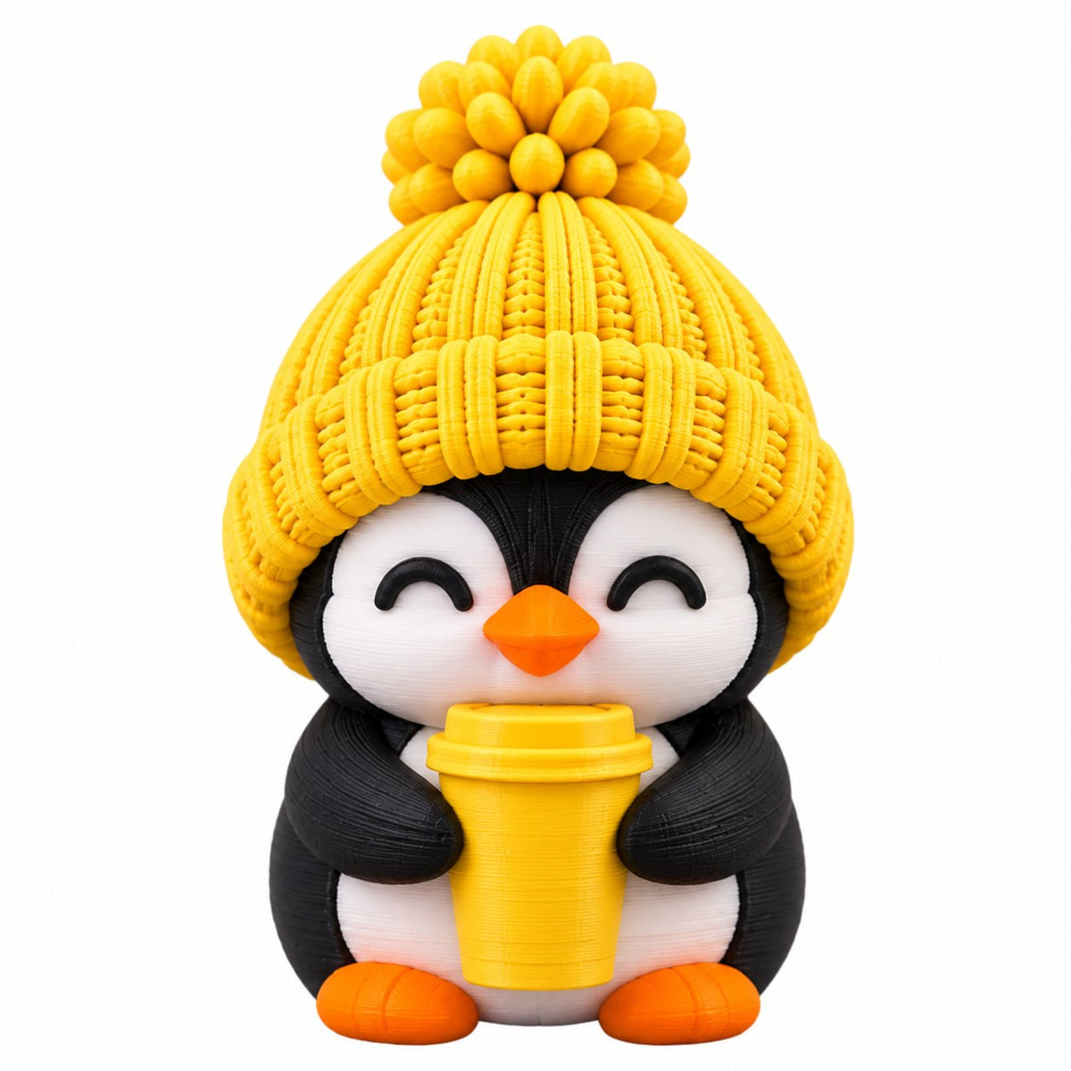 Coffee Lover Penguin coffee lid topper — yellow hat