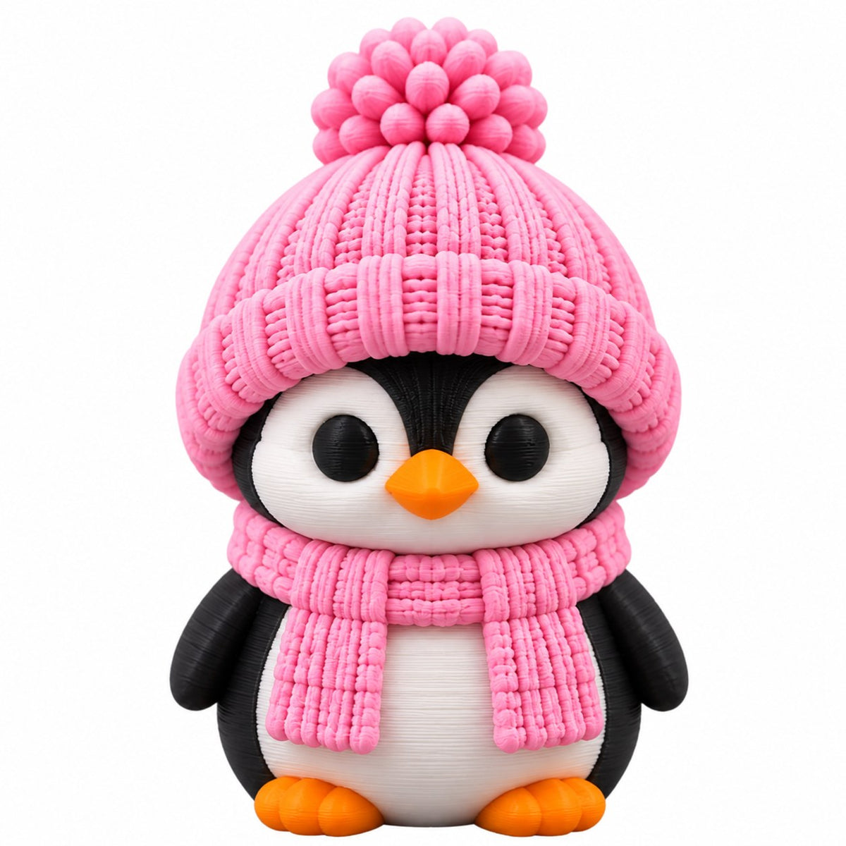 Cozy Scarf Penguin coffee lid topper — pink hat