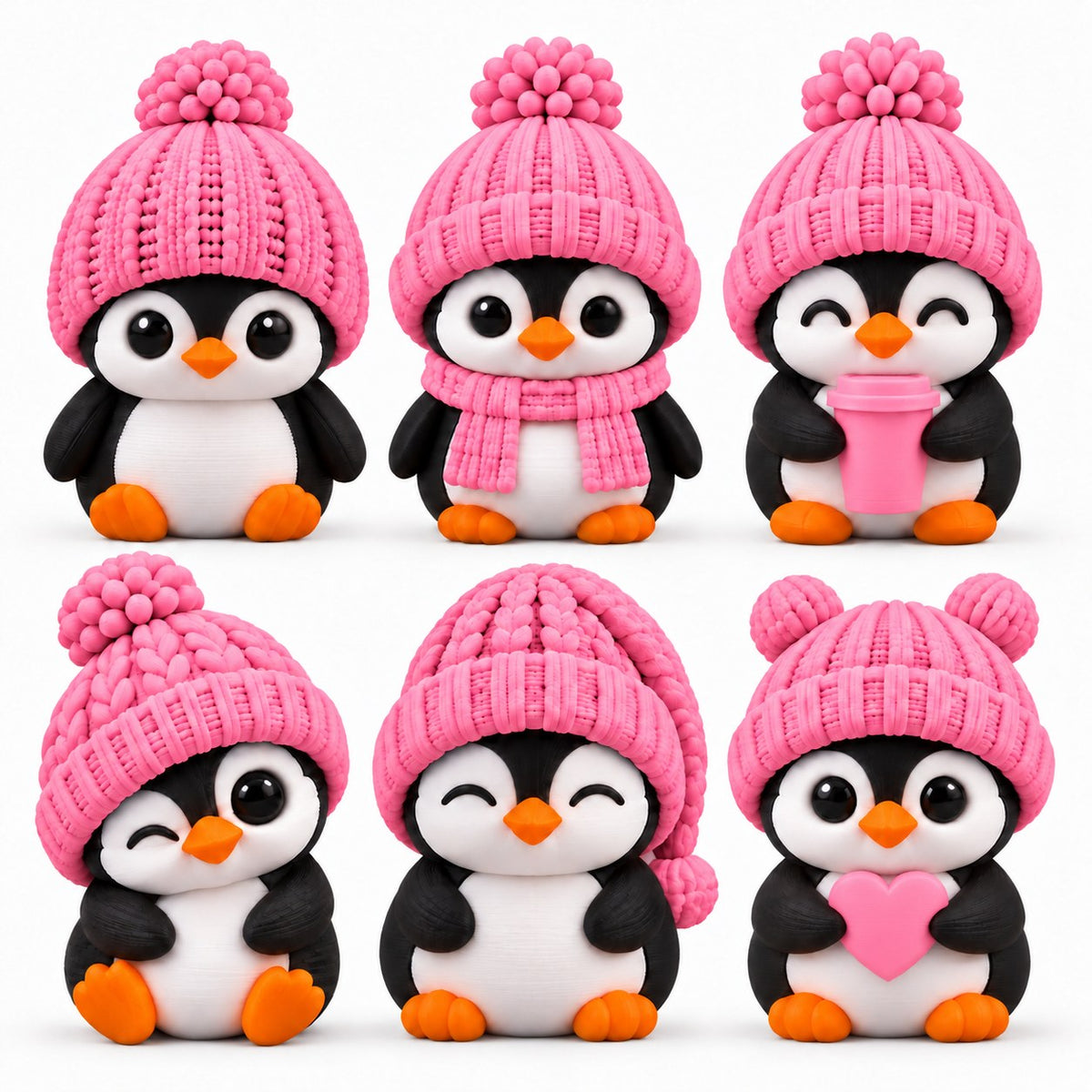 Sample pack of all 6 Cup Crown penguins — pink hats