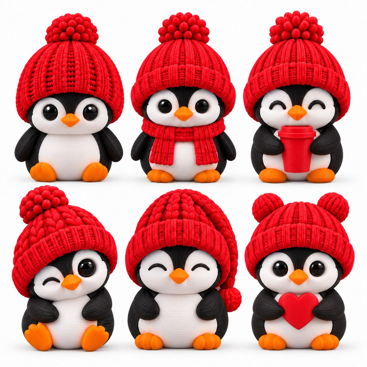 Sample pack of all 6 Cup Crown penguins — red hats