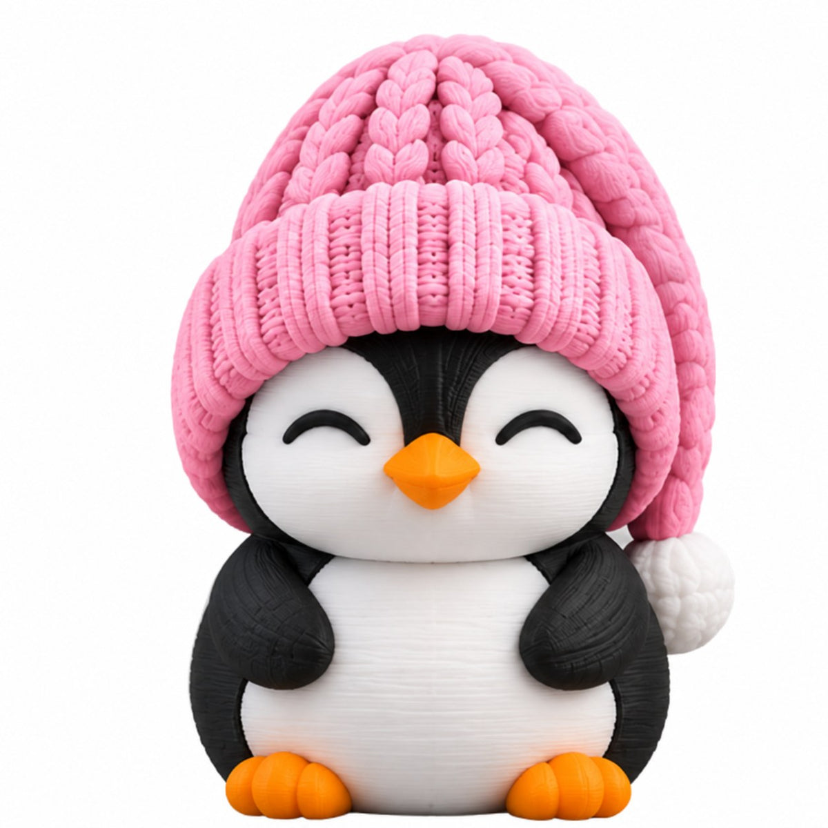 Sleepy Penguin coffee lid topper — pink hat