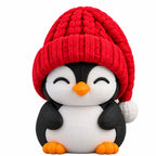 Sleepy Penguin coffee lid topper — red hat