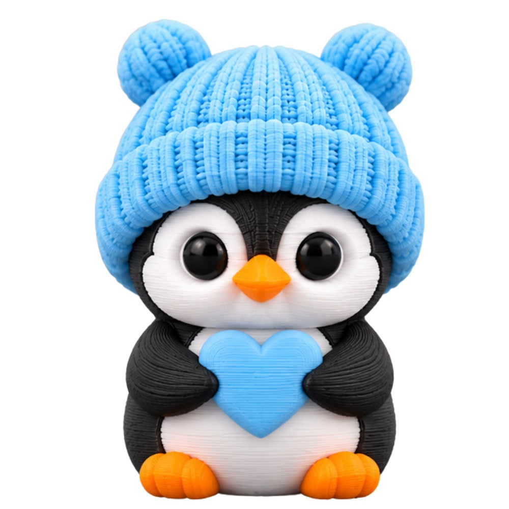 Sweetheart Penguin coffee lid topper — blue hat