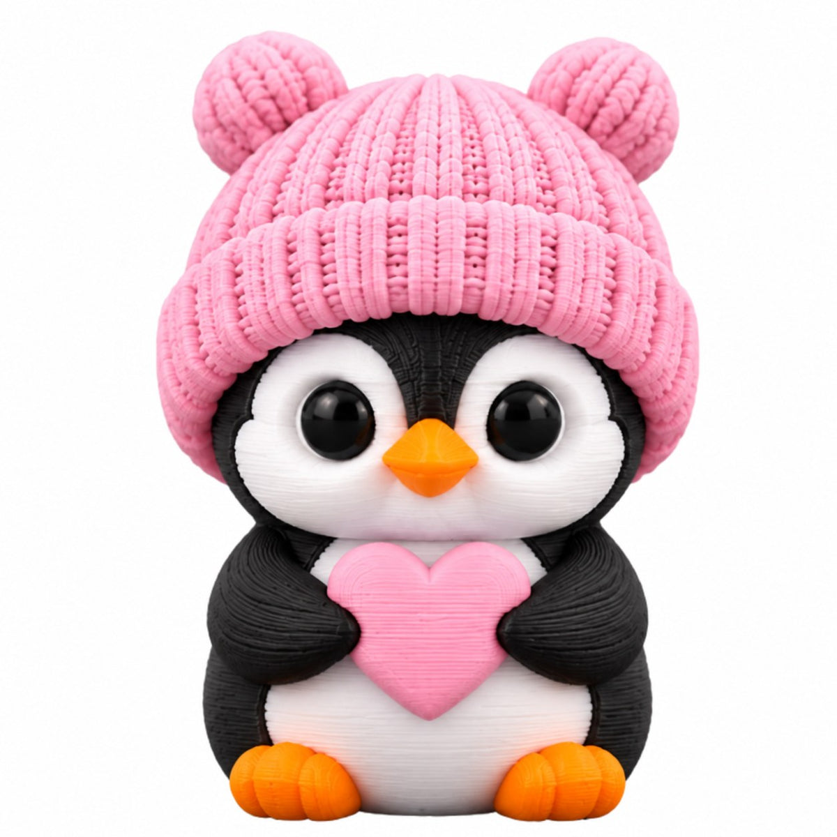 Sweetheart Penguin coffee lid topper — pink hat