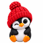 Winking Penguin coffee lid topper — red hat