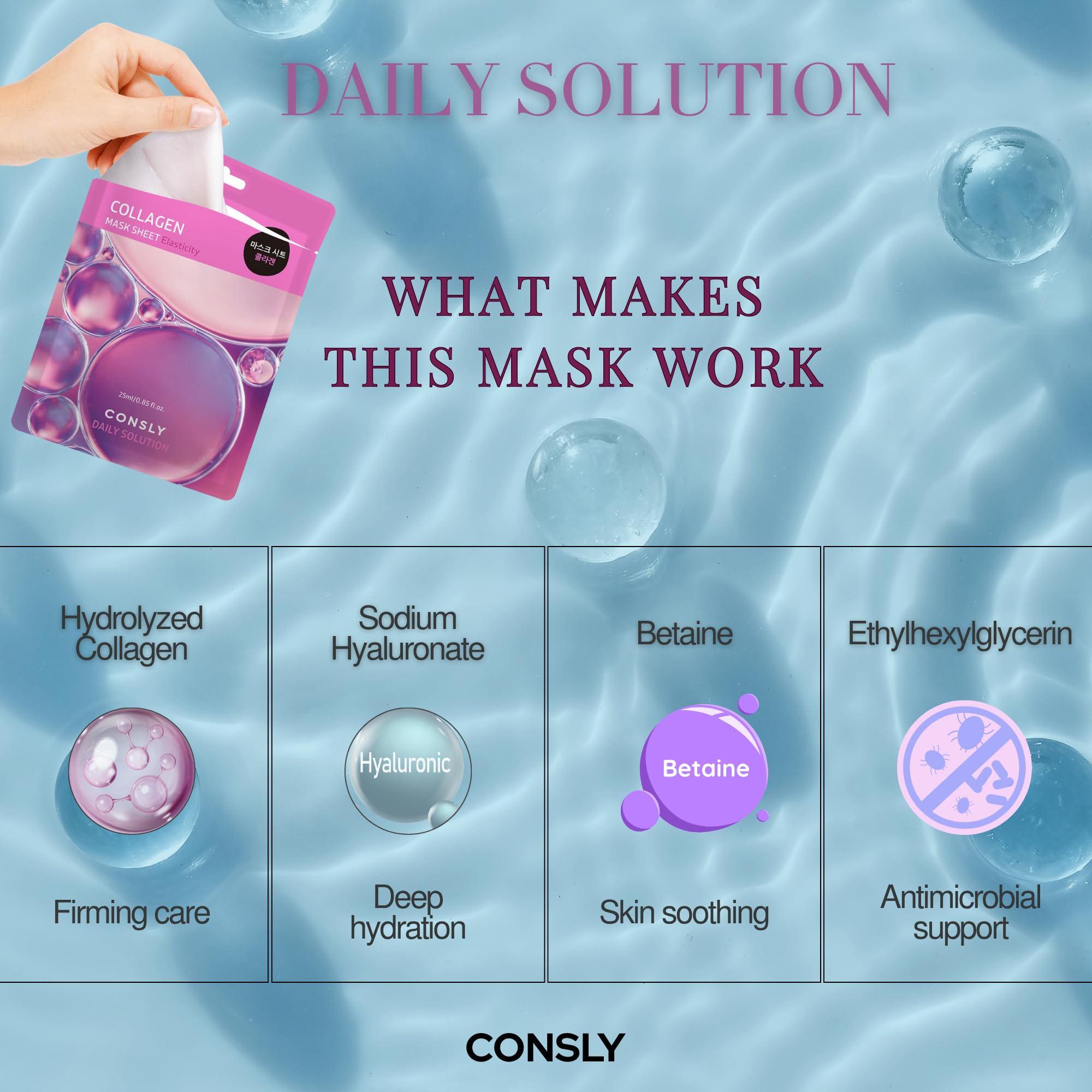 CONSLY Collagen Daily Mask Sheet 10-Pack | 25 ml / 0.84 fl oz Each